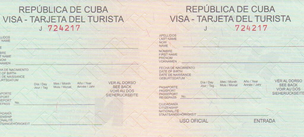 Tarjeta de visa para entrada a cuba